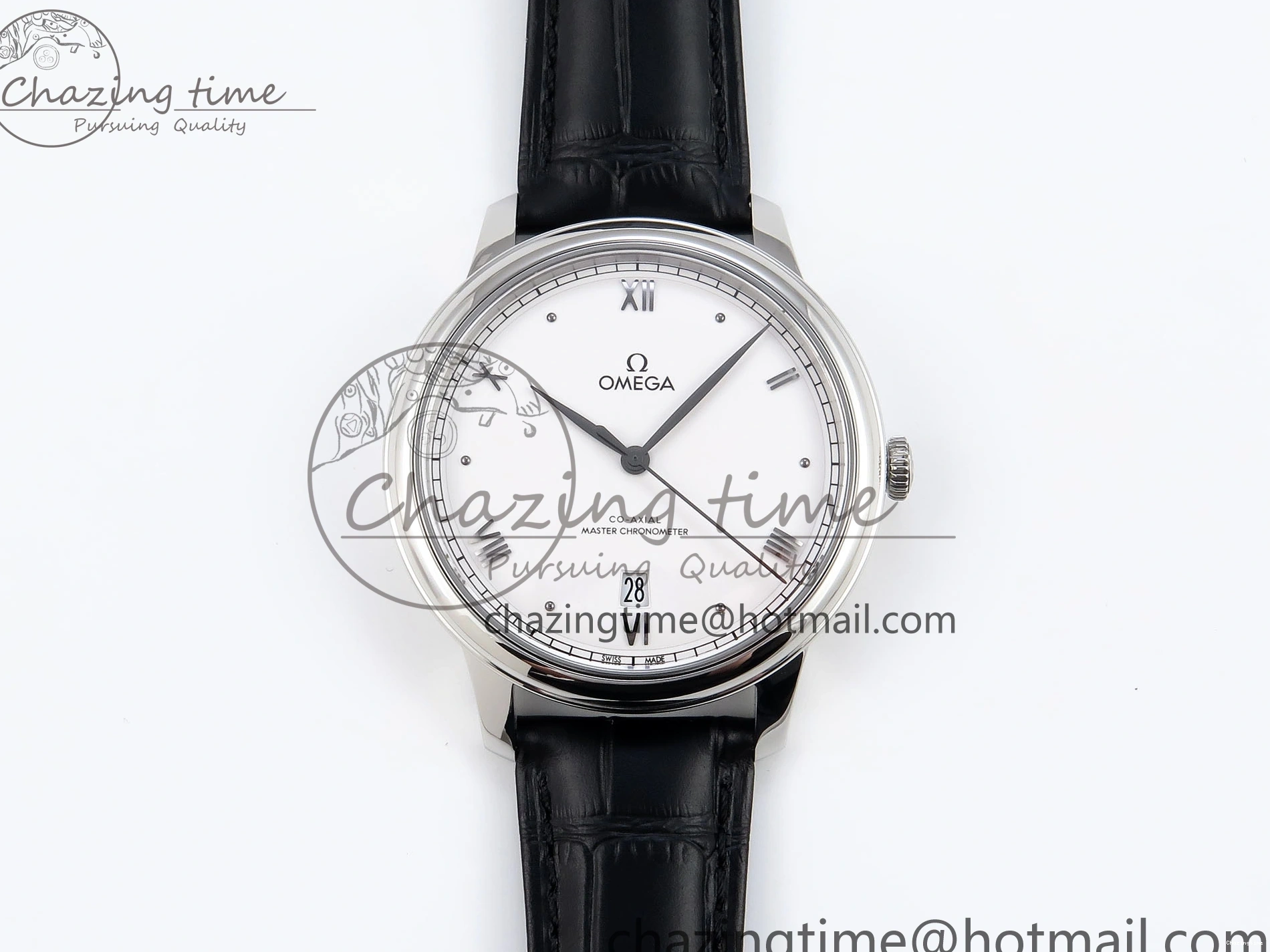 0325 ZipUp De Ville Date SS MKF 1:1 Best Edition White Dial Roman Marker on Black Leather Strap A 7741